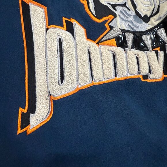VTG Johnny Blaze Bulldog Hoodie Embroidered Graphic Navy Pullover Size XL - Picture 6 of 13